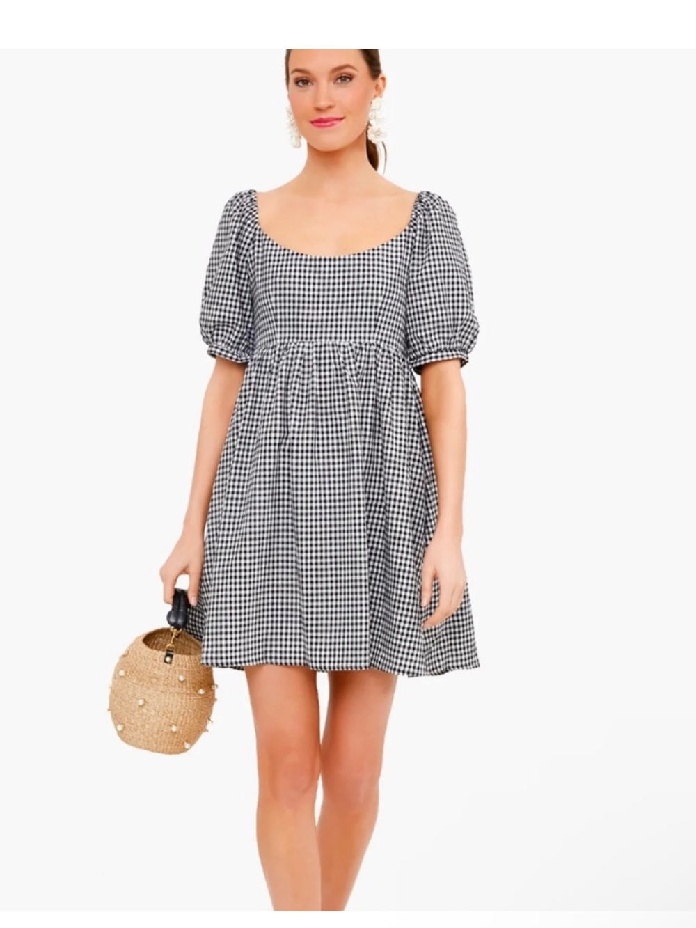 Pomander Place Medium Black & White Gingham Puff-Sleeve Mini Dress